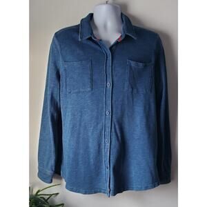 Orvis Mens Blue Terry Button Up Shirt Size Large Cabincore Casual Normcore